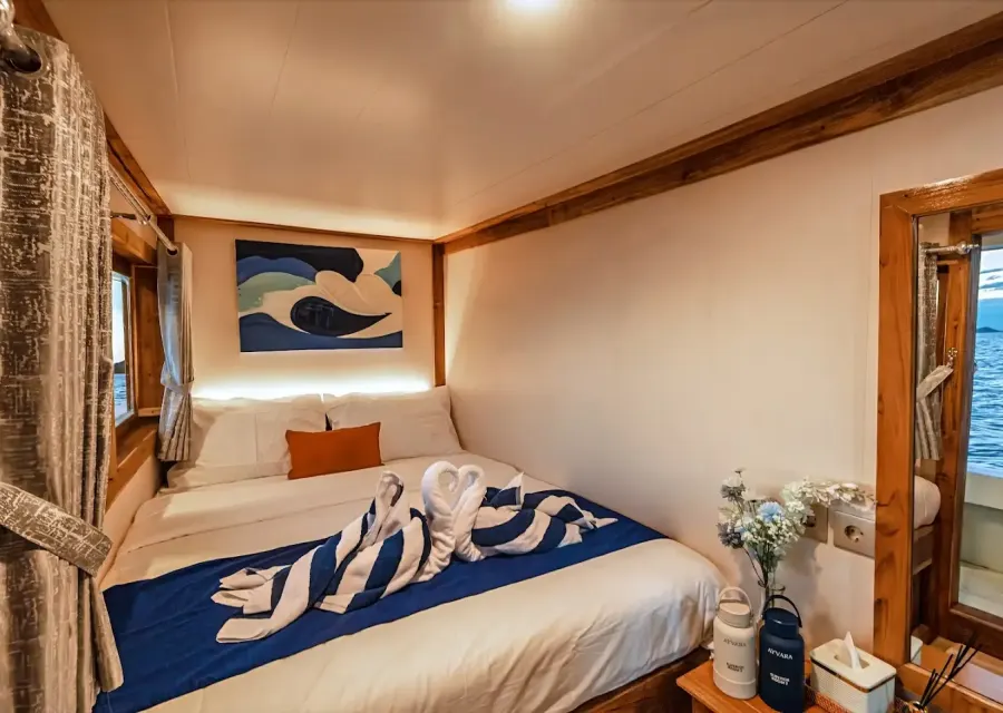 Superior Cabin on Ayvara Cruise with queen bed
