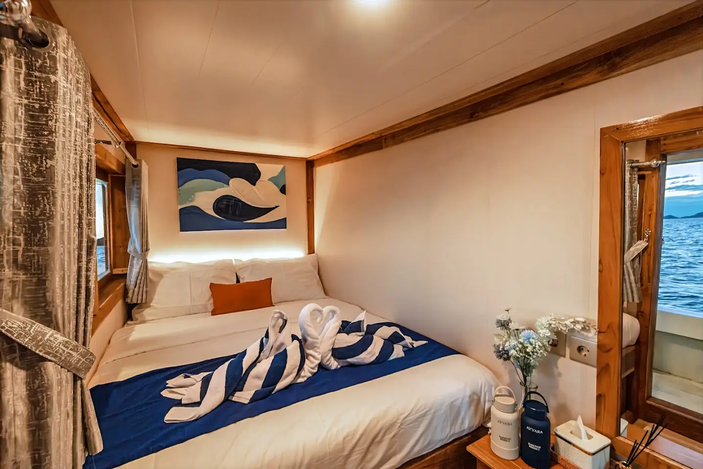 Superior Cabin on Ayvara Cruise with queen bed