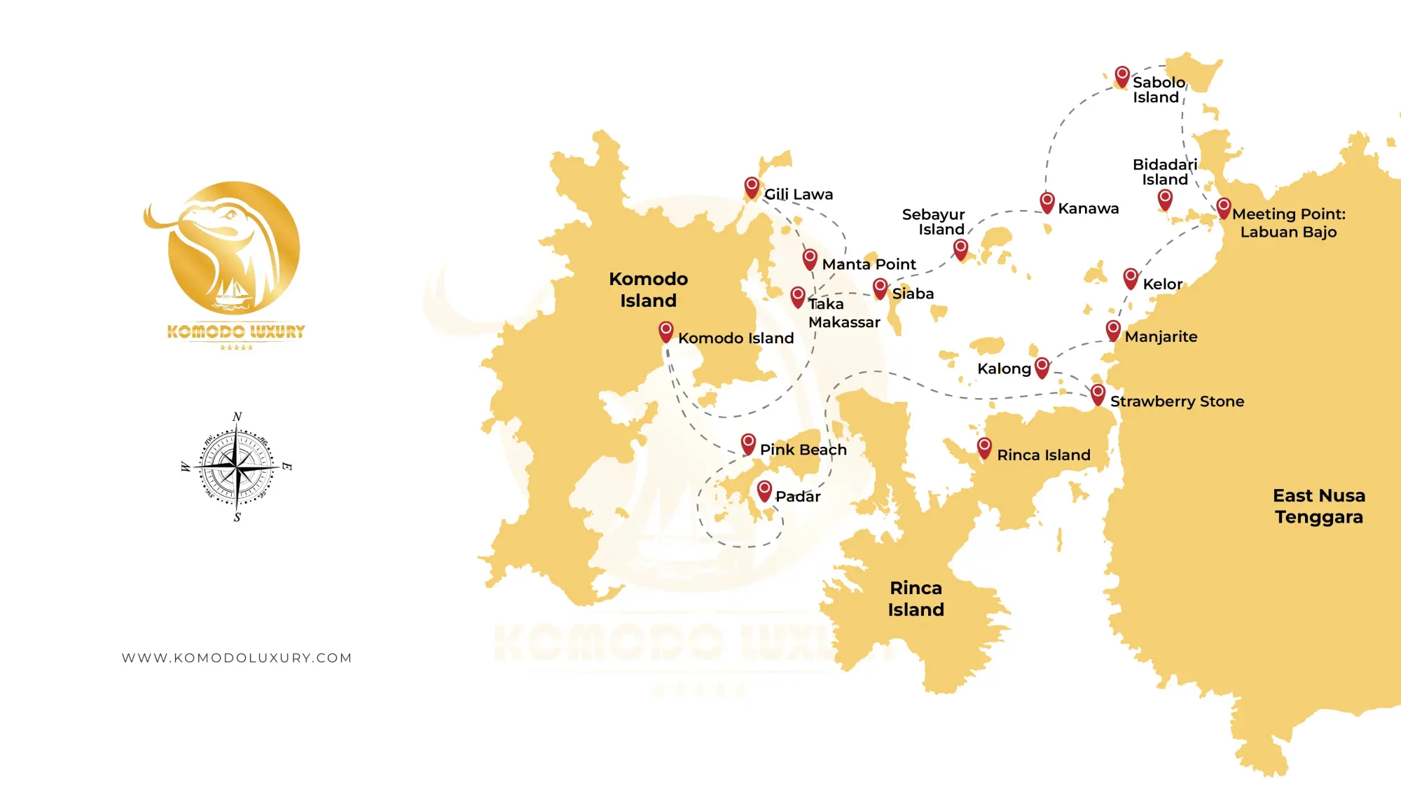 Map of Komodo National Park stops, by Komodo Luxury
